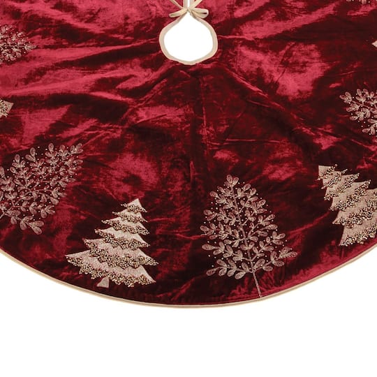 Melrose 48" Red & Gold Embroidered Evergreen Tree Skirt